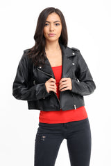 Faux Leather Cropped Biker Jacket