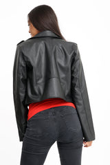Faux Leather Cropped Biker Jacket
