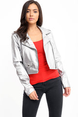 Faux Leather Cropped Biker Jacket