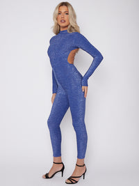 Open Back Lurex Jumpsuit - Royal Blue