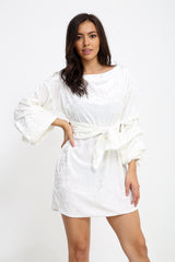 Gemalen fluwelen taille taille puff mouw jurk