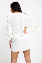 Gemalen fluwelen taille taille puff mouw jurk