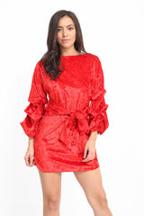 Gemalen fluwelen taille taille puff mouw jurk