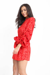 Gemalen fluwelen taille taille puff mouw jurk