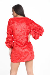 Gemalen fluwelen taille taille puff mouw jurk