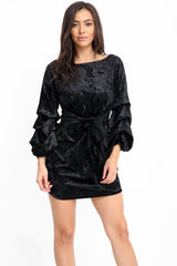 Gemalen fluwelen taille taille puff mouw jurk