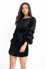 Gemalen fluwelen taille taille puff mouw jurk