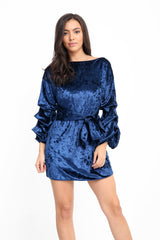 Gemalen fluwelen taille taille puff mouw jurk