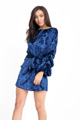 Gemalen fluwelen taille taille puff mouw jurk