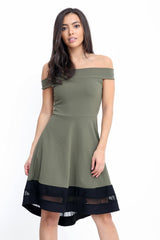 Mesh Insert Bardot Skater Dress