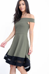 Mesh Insert Bardot Skater Dress