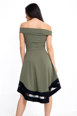 Mesh Insert Bardot Skater Dress