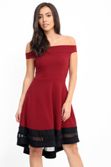 Mesh Insert Bardot Skater Dress