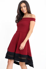 Mesh Insert Bardot Skater Dress
