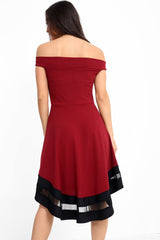 Mesh Insert Bardot Skater Dress