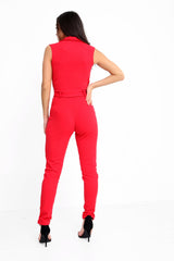 Tuxedo Style Tie Waist Wrap Jumpsuit