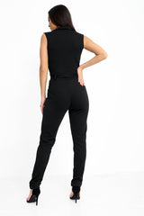 Tuxedo Style Tie Waist Wrap Jumpsuit