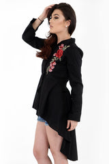 Rose Embroidered Dip Hem Shirt