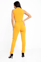 Tuxedo Style Tie Waist Wrap Jumpsuit