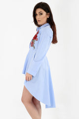 Rose Embroidered Dip Hem Shirt