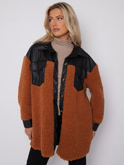 Oversized Faux Leather Borg Shacket