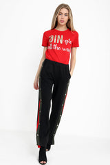 Popper Button Striped Trousers