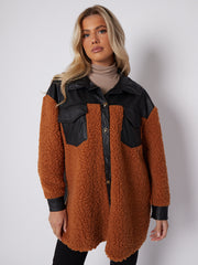 Oversized Faux Leather Borg Shacket