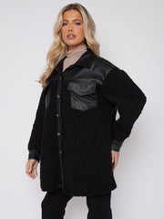 Oversized Faux Leather Borg Shacket