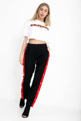 Popper Button Striped Trousers