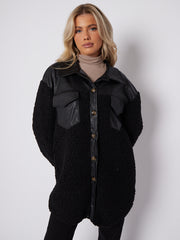 Oversized Faux Leather Borg Shacket