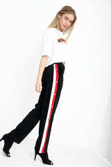 Popper Button Striped Trousers