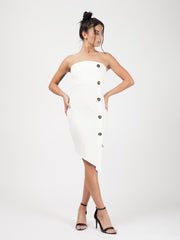Mock -Knopfdetail Asymmetrisches Bandeau -Kleid