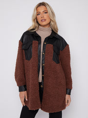 Oversized Faux Leather Borg Shacket