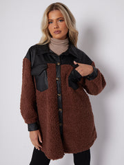 Oversized Faux Leather Borg Shacket