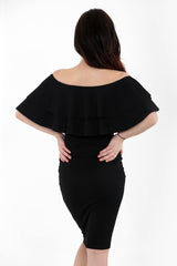 Doppelte Rüschen vom Schulterbardot -Kleid