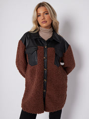 Oversized Faux Leather Borg Shacket