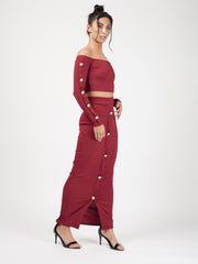 Knopknoop geribbelde crop top & maxi rok coöperatie