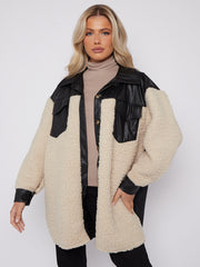 Oversized Faux Leather Borg Shacket