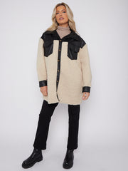 Oversized Faux Leather Borg Shacket