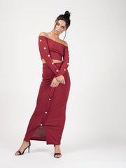 Knopknoop geribbelde crop top & maxi rok coöperatie