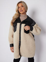 Oversized Faux Leather Borg Shacket