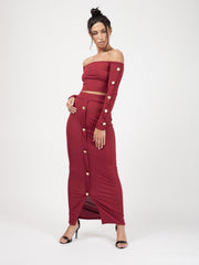Knopknoop geribbelde crop top & maxi rok coöperatie