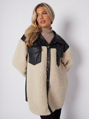 Oversized Faux Leather Borg Shacket