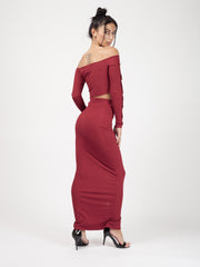 Knopknoop geribbelde crop top & maxi rok coöperatie