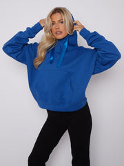 Ribbon Drawstring Ruched Sleeves Fleeced Hoodie
