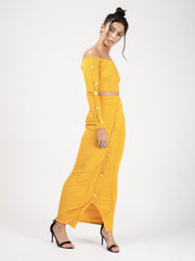 Knopknoop geribbelde crop top & maxi rok coöperatie