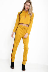 Stripe Panelled Hooded Crop Loungewear Set