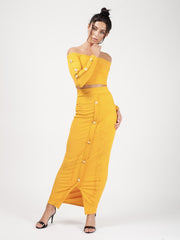 Knopknoop geribbelde crop top & maxi rok coöperatie