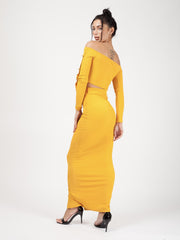 Knopknoop geribbelde crop top & maxi rok coöperatie