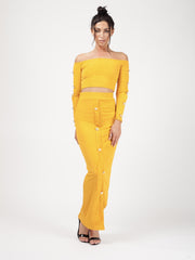 Knopknoop geribbelde crop top & maxi rok coöperatie